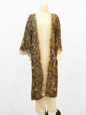 Chiffon Stitched Women Suit – Yellow Long Gown/2025